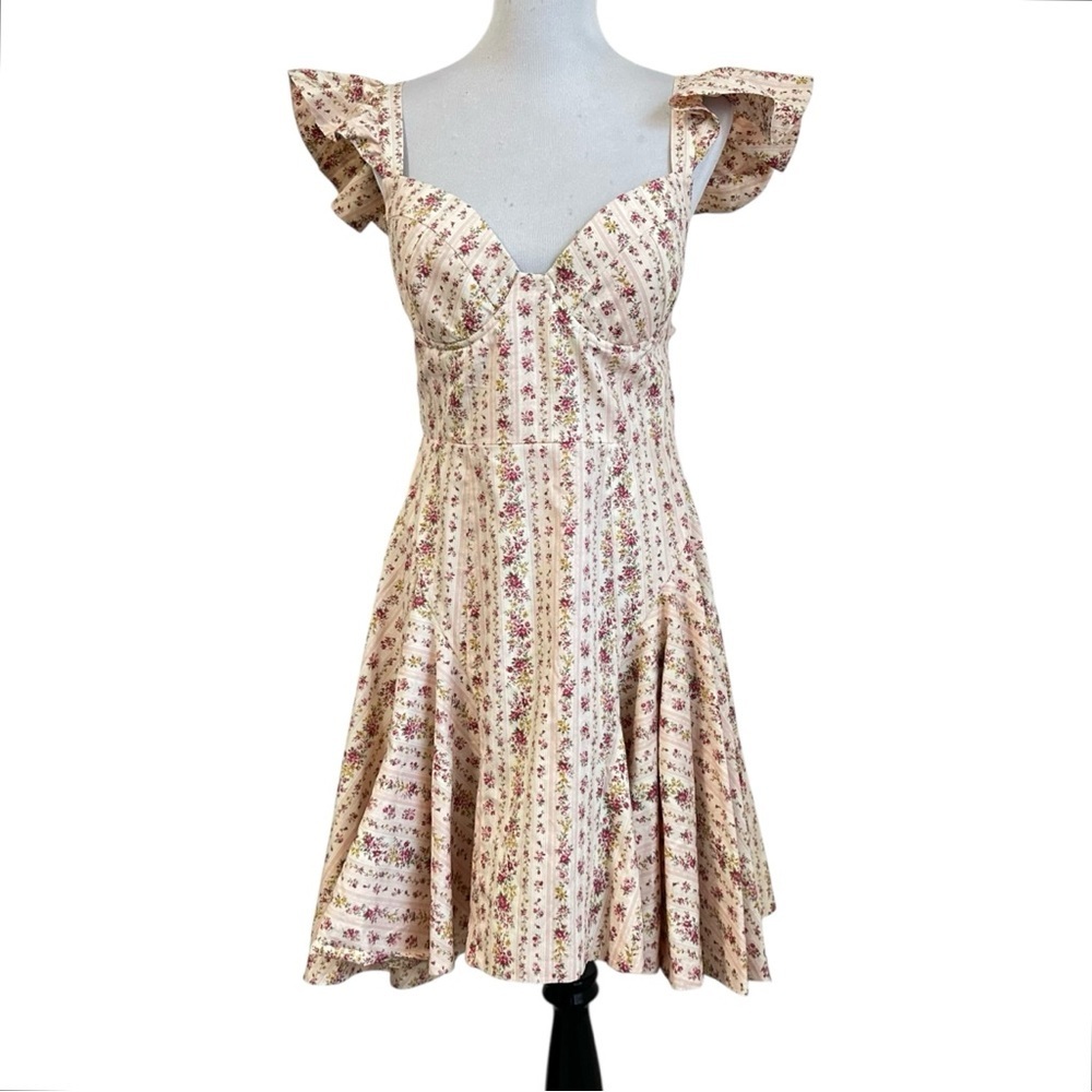 Petersyn Womens Floral Tie Waist Sleeveless Dress Sz Large Pink Sweetheart Neck